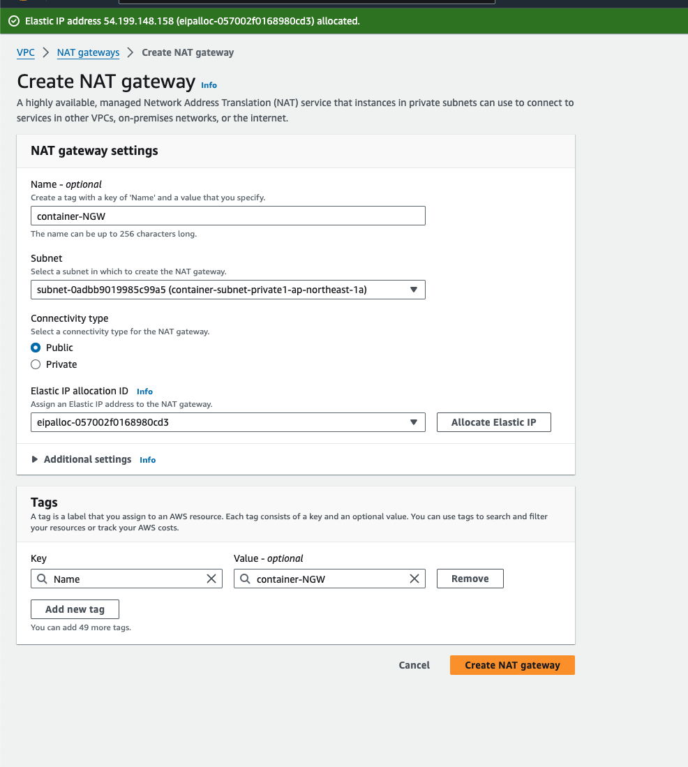 Tạo NAT Gateway cho private subnet